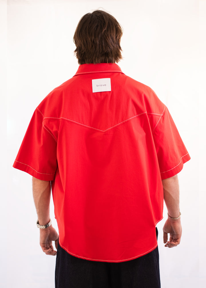 Chemise en gabardine rouge